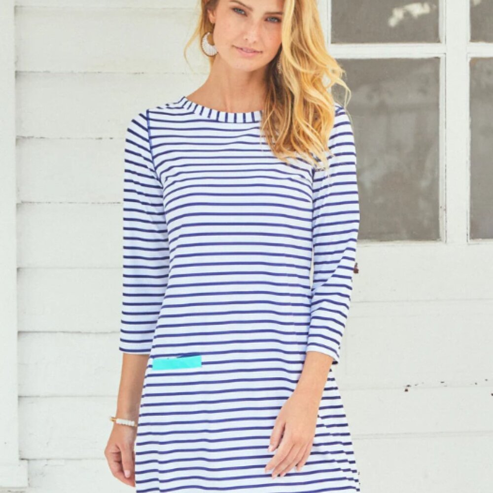 Cabana Life Navy and White Striped Cover Up Shift Dress Size Medium